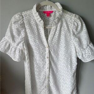 Lilly Pulitzer White Eyelet Puff Sleeve Blouse